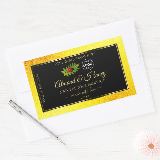 Parties scintillant jaune Noir Étiquettes Ladybug  (Enveloppe)