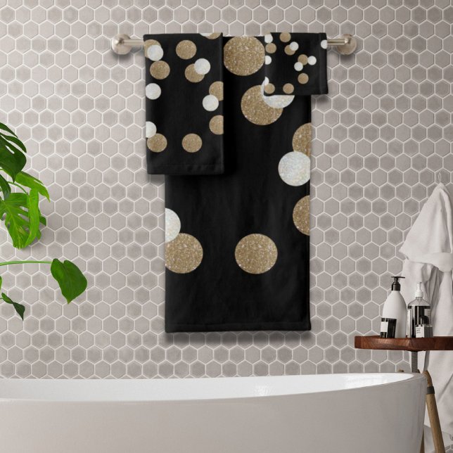 parties scintillant minimaliste Champagne noir con (minimalist glitter black champagne gold confetti bath towel set)