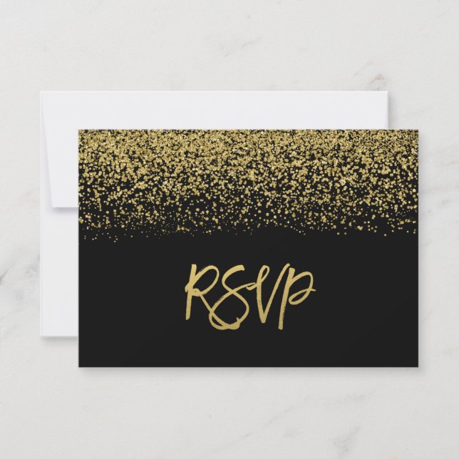 Parties scintillant moderne Black Faux Gold RSVP (Devant)