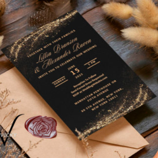 Parties scintillant Noir et Or Invitations de mari