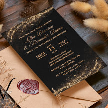 Parties scintillant Noir et Or Invitations de mari