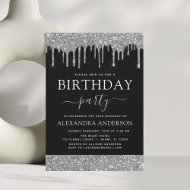 Parties scintillant noire argent budget Invitation