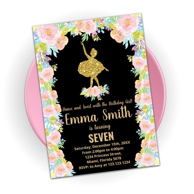 Parties scintillant noire Ballerina Invitations d' (Créateur téléchargé)