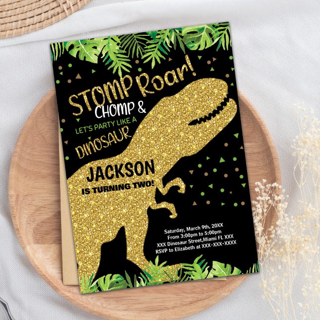 Parties scintillant noire Dinosaur Invitations d'a (Black Glitter Dinosaur Birthday Invitations)