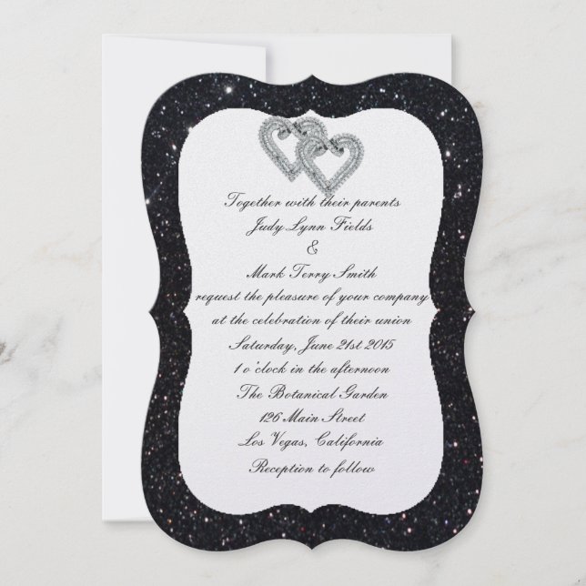Parties scintillant noire Faire-part de mariage Co (Devant)