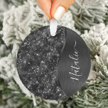 Parties scintillant noire métallique personnalisée<br><div class="desc">Personnalisez facilement ce métal brossé noir et cet ornement à motif de parties scintillant glamour avec votre propre nom personnalisé.</div>
