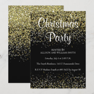 Parties scintillant Noire & Or Noël Invitations