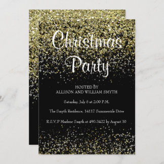 Parties scintillant Noire & Or Noël Invitations