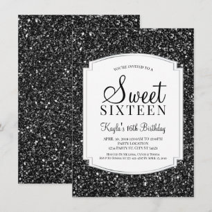 Parties scintillant noire Sweet 16 Invitations
