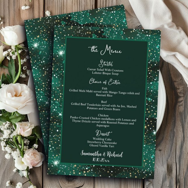 Parties scintillant noire verte 5x7" Mariage Menu (Créateur téléchargé)