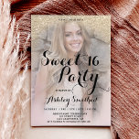 parties scintillant or clair élégant budget photo<br><div class="desc">Une douche à parties scintillant en or clair,  moderne,  assez chic et élégante,  sombre avec votre photo avec bloc de couleur rose pastel pâle Sweet 16 anniversaire invitation avec or ombre motif s'estompant sur un arrière - plan rose,  à bas prix abordable.</div>