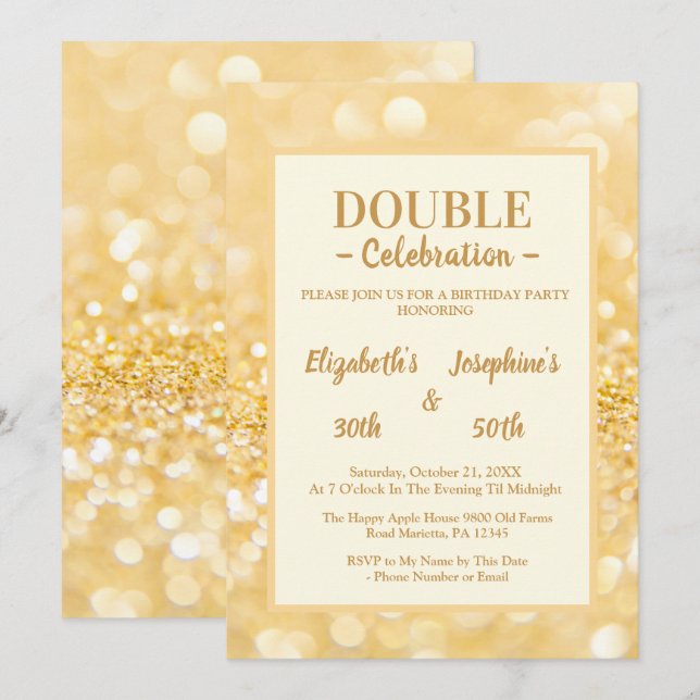 Parties scintillant Or Invitation Soiree double an (Devant / Derrière)