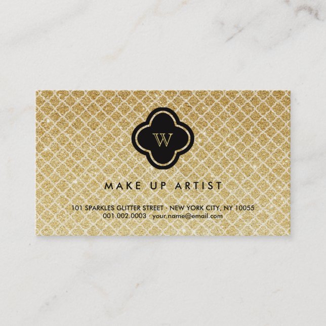 Parties scintillant or Monogramme Quatrefoil Carte (Devant)