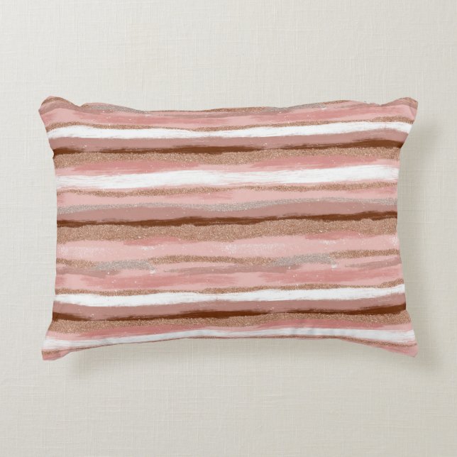 Parties scintillant or rayé  rose Accent Coussin (Devant)