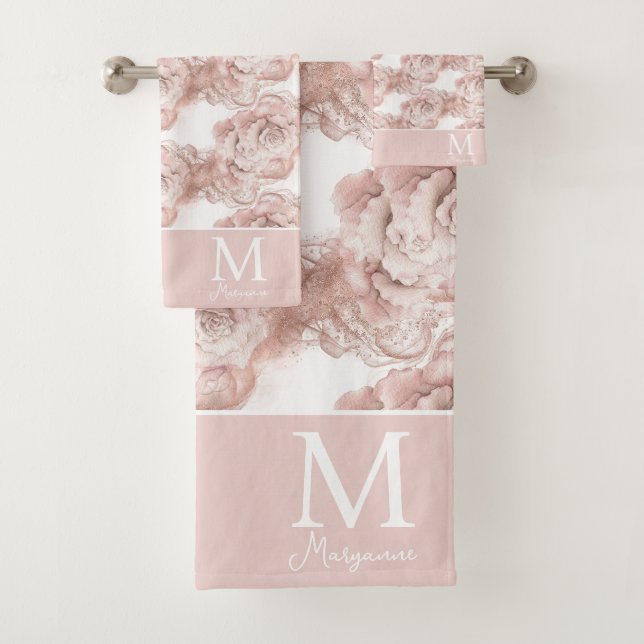 Parties scintillant or rose et Rose Roses Monogram (En situation)