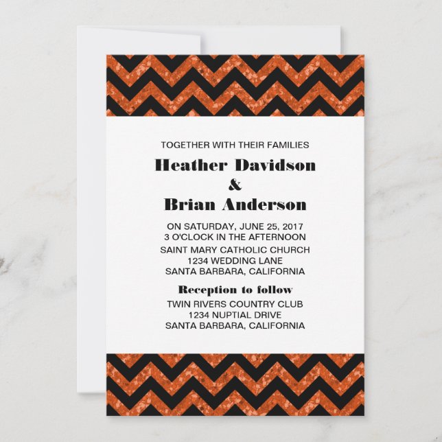 Parties scintillant Orange Chevron Invitation de m (Devant)
