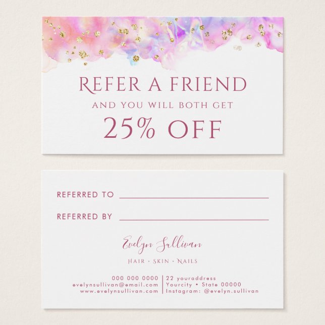 parties scintillant pastel aquarelle Carte de réfé (Devant & derrière)