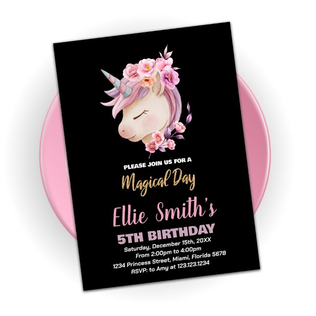 Parties scintillant Pink Unicorn Invitations Anniv (Créateur téléchargé)