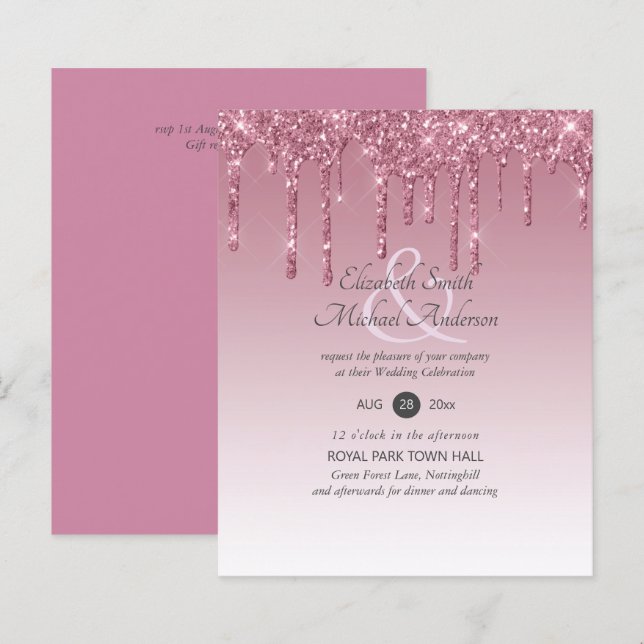 PARTIES SCINTILLANT rose BUDGET Invitations de mar (Devant / Derrière)