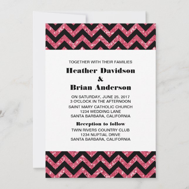 Parties scintillant rose Chevron Invitation (Devant)