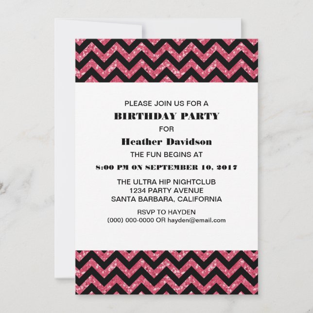 Parties scintillant rose Chevron Invitation de fêt (Devant)