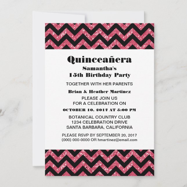 Parties scintillant rose Chevron Invitation du Par (Devant)