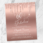 Parties scintillant rose d'or Budget 60e Invitatio<br><div class="desc">Élégante, chic et économique invitation à la fête du 60e anniversaire avec "60 & Fabulous" dans un joli script blanc contre un arrière - plan rose en or, avec rose en faux parties scintillant or coulant du haut. Personnalisez avec son nom et les détails de la fête en typographie blanche....</div>