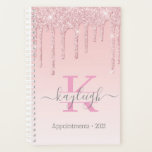 Parties scintillant Rose d'or filles perches Ombre<br><div class="desc">Parties scintillant d'or moderne, rose girly, goutte sur rose blanc ombre arrière - plan spiral 2021 carnet de rendez-vous et planificateur. Ce design présente une rose rose rose rose rose rose rose éclatante parties scintillant gouttes sur rose clair blanc ombre arrière - plan avec nom et monogramme modèle texte. Le...</div>