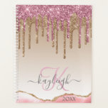 Parties scintillant Rose d'or filles perches Ombre<br><div class="desc">Parties scintillant d'or moderne, rose girly gouttes sur sable doré brun blanc foncé arrière - plan spiral 2021 carnet de rendez-vous et planificateur. Ce design est composé d'or rose rose et or jaune foncé brillant parties scintillant goutte sur sable doré brun blanc ombre arrière - plan avec nom et monogramme...</div>