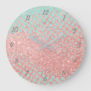 Parties scintillant rose et grande horloge bleue