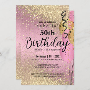 Parties scintillant rose et or Invitation d'annive