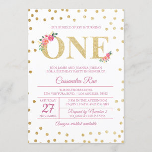 Parties scintillant rose et or Invitation premier 