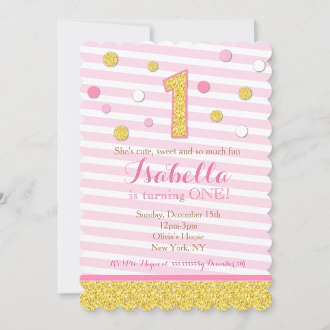 Parties scintillant rose et or Invitations premier (Devant)