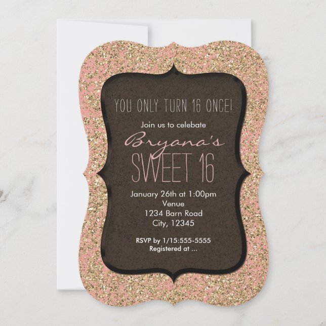 Parties scintillant rose et or Sweet 16 Invitation (Devant)