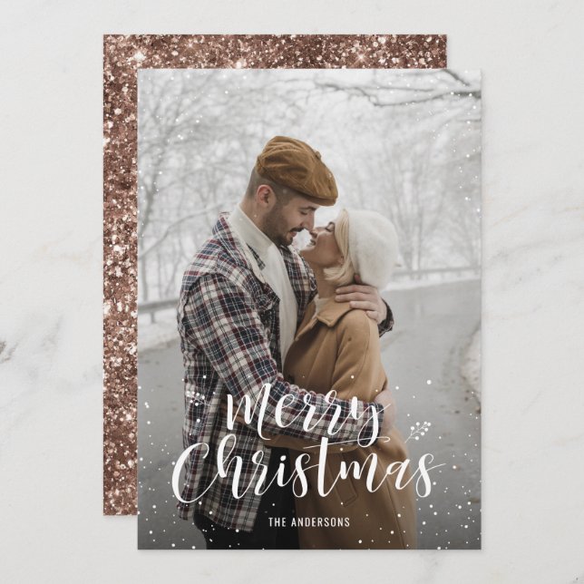 Parties scintillant rose Gold Photo Cartes de Noël (Devant / Derrière)