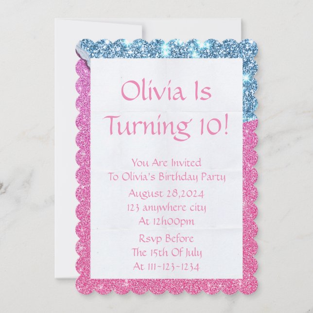 Parties scintillant ROSE INVITATION DE LA FILLE AN (Devant)