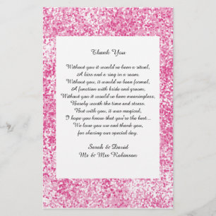 Parties scintillant rose Mariage Poème Merci Favor