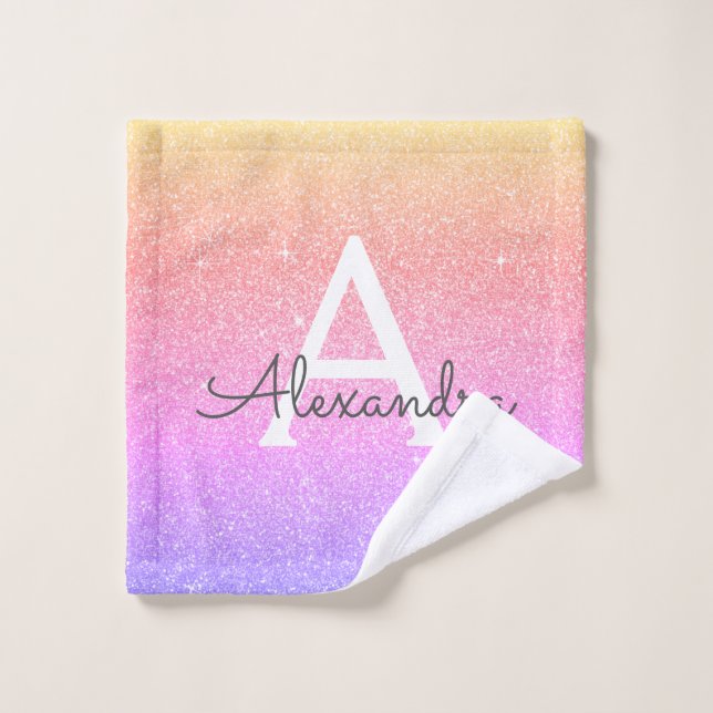 Parties scintillant rose pourpre et monogramme éti (Gant de toilette)
