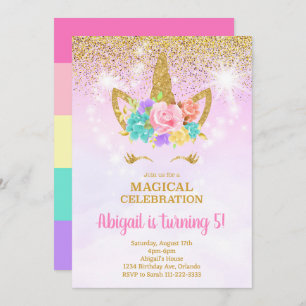 Parties scintillant Rose Unicorn Invitation Annive