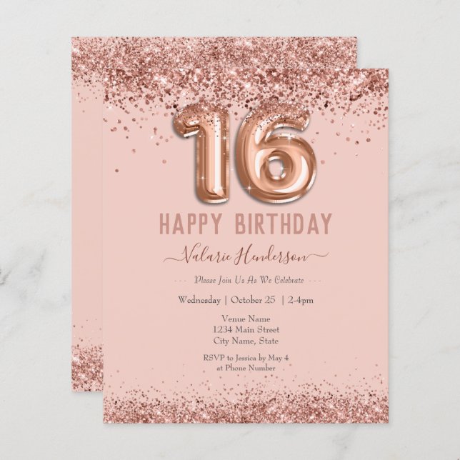 Parties scintillant rose vif Joyeux 16e anniversai (Devant / Derrière)