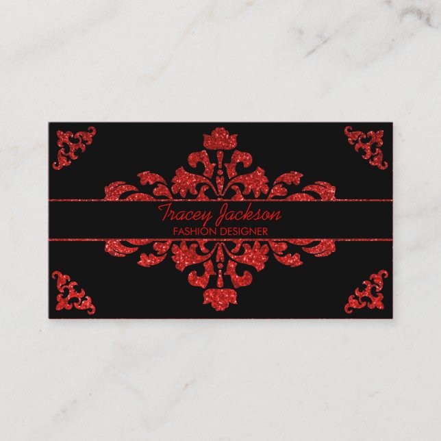 Parties scintillant rouge blanc damask cartes de v (Devant)