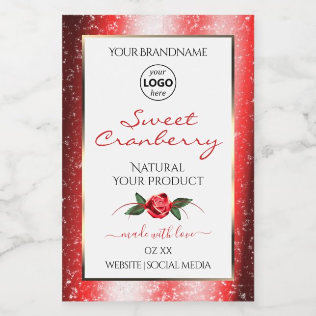 Parties scintillant rouge blanc Étiquette Rose log (Étiquettes simples)