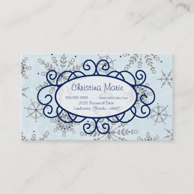 Parties scintillant Snowflakes Cartes de visite (Devant)