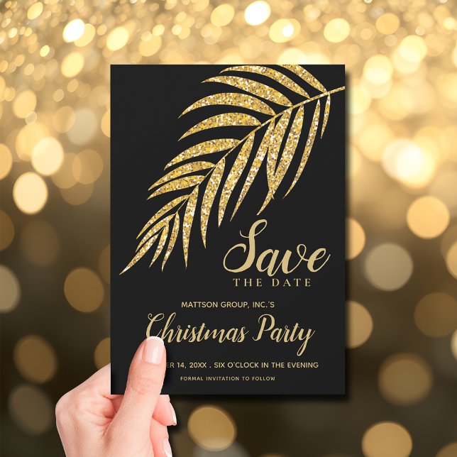 Parties scintillant Tropical Gold Palm Christmas E (Tropical Gold Glitter Palm Christmas Save the Date Cards)