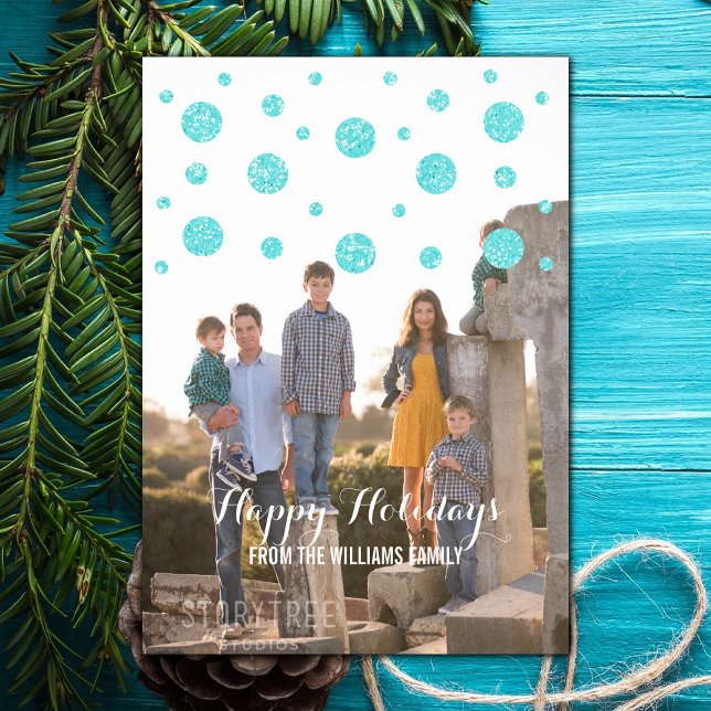 Parties scintillant Turquoise Confetti Carte photo (Turquoise Glitter Confetti Holiday Photo Card)