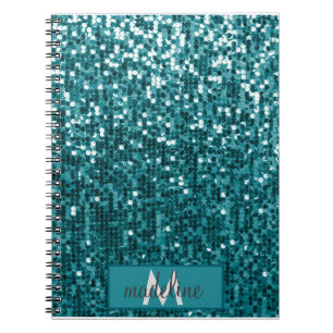 Parties scintillant Turquoise de monogramme Carnet