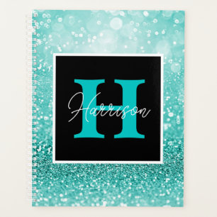 Parties scintillant Turquoise Glam Monogramme Nom