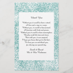 Parties scintillant turquoise Mariage Poème Merci 