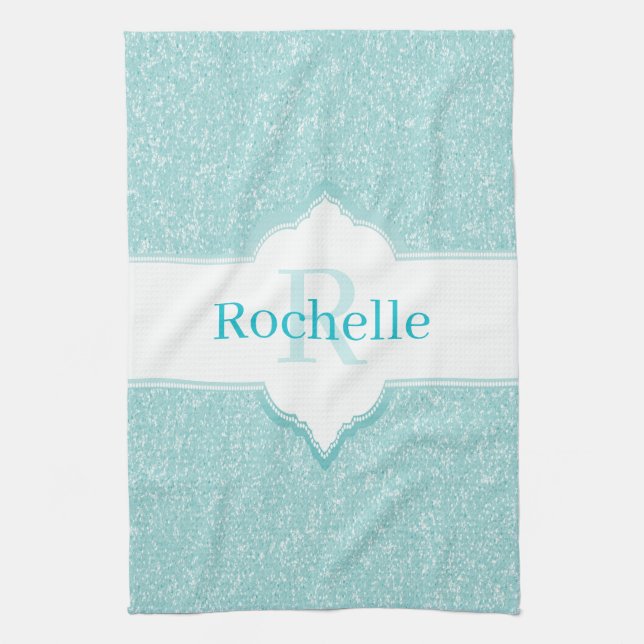 Parties scintillant turquoise Monogram Serviette d (Vertical)