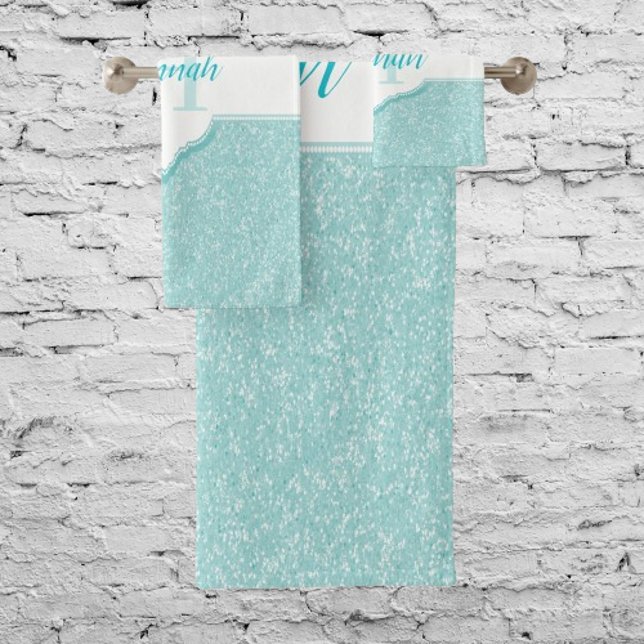 Parties scintillant turquoise Monogram Serviettes  (Teal Glitter Monogram Bath Towels)